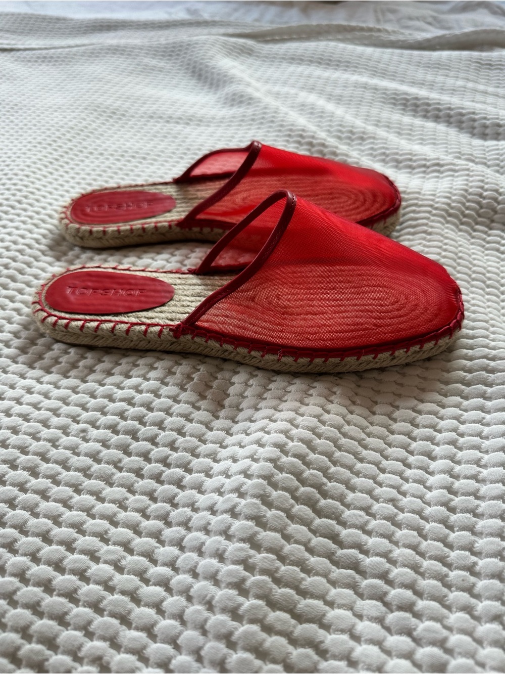 Topshop Red Slip-On Espadrille Mules